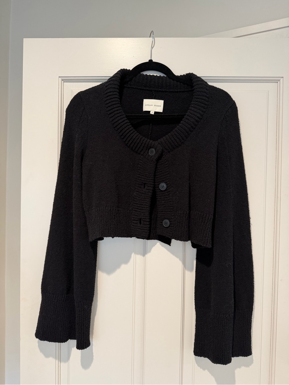 Loulou Studio Black Armand Cotton-Blend Crop Cardigan